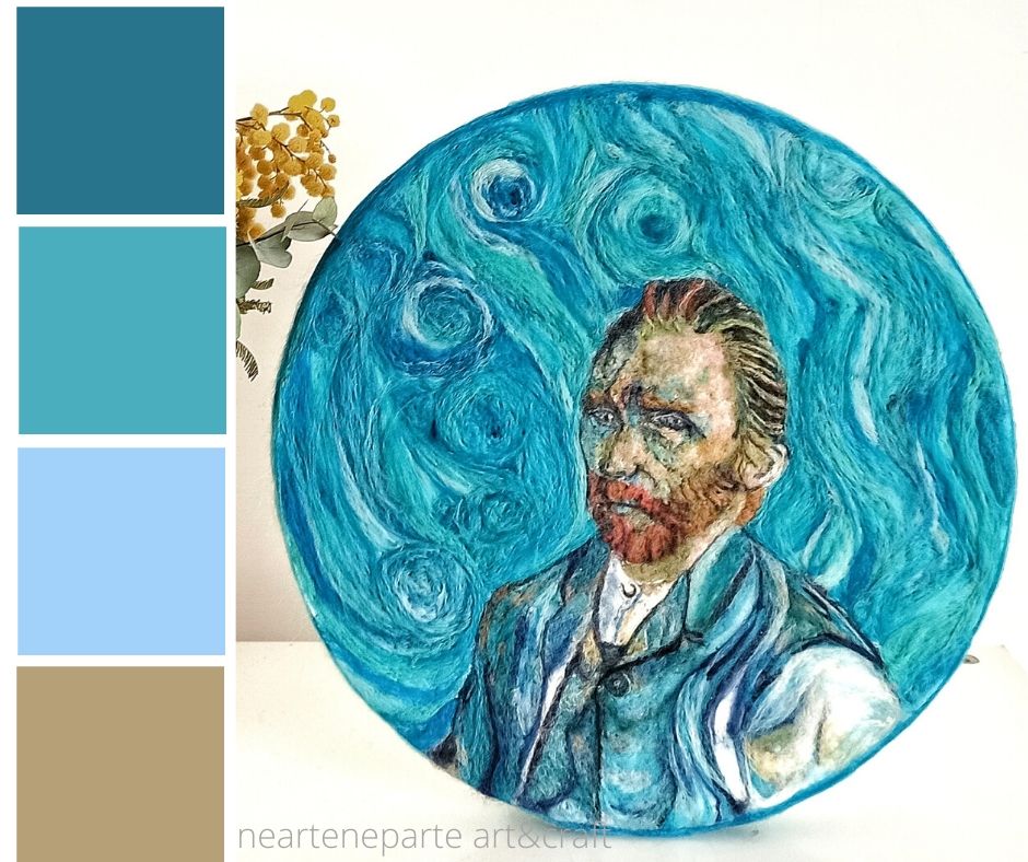 palette autorittratto van gogh azzurro dipinto con la lana cardata